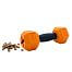 Rubber dumbbell for dog, with hole for treats, orange-black