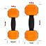 Rubber dumbbell for dog, with hole for treats, orange-black