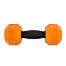 Rubber dumbbell for dog, with hole for treats, orange-black